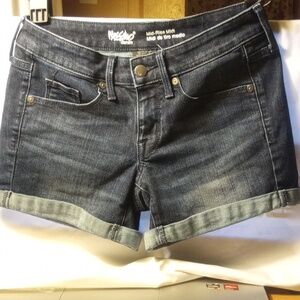 Mossimo Denim, Mid-Rise Midi, Dark Wash Cuffed Shorty-Shorts Size 00 waist 24"